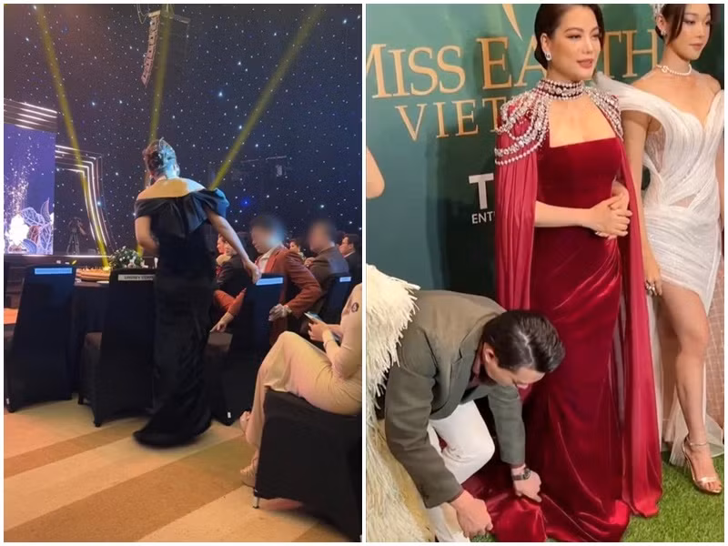 Trương Ngọc Ánh được tình trẻ chiều chuộng. Tại sự kiện năm 2022, Anh Dũng kéo ghế cho Trương Ngọc Ánh ngồi. Mới đây, nam diễn viên cúi người chỉnh váy cho nửa kia. Ảnh: Thương Hiệu Và Pháp Luật.
