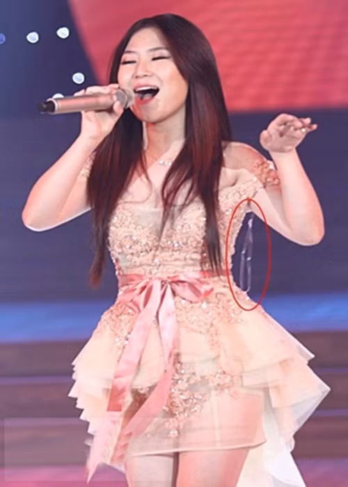 Hương Tràm từng lộ dây áo khi biểu diễn. Ảnh: Dân Việt.