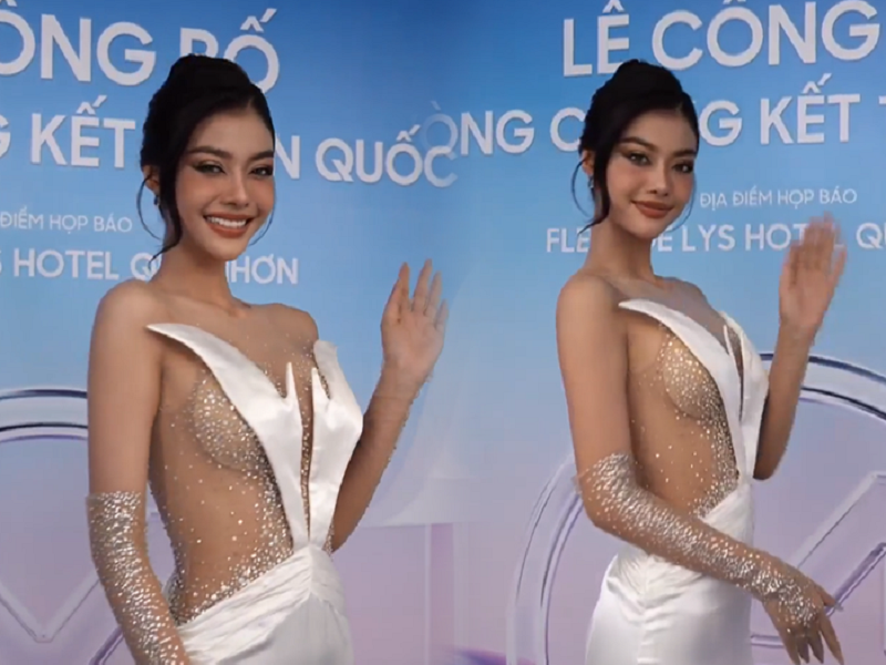 Mới đây, Á hậu Kiều Loan mất điểm vì lộ miếng dán ngực. Ảnh: Saostar.
