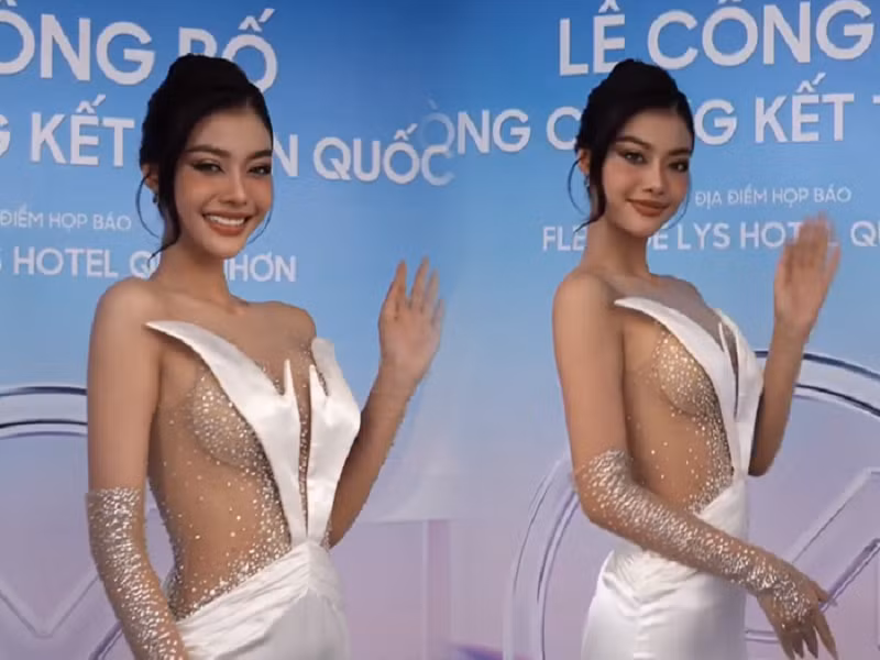 Mới đây, Á hậu Kiều Loan mất điểm vì lộ miếng dán ngực. Ảnh: Saostar.