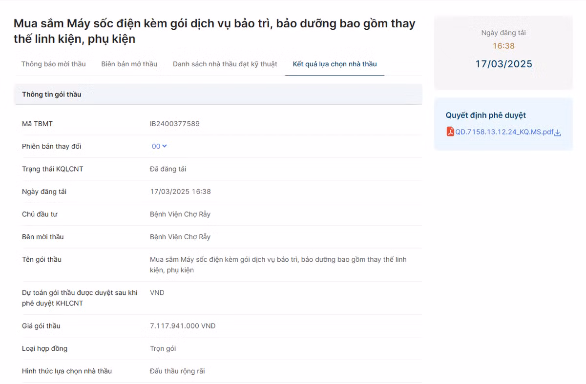 Goi thau hon 7 ty cua BV Cho Ray: 2 tieu chi lam kho nha thau