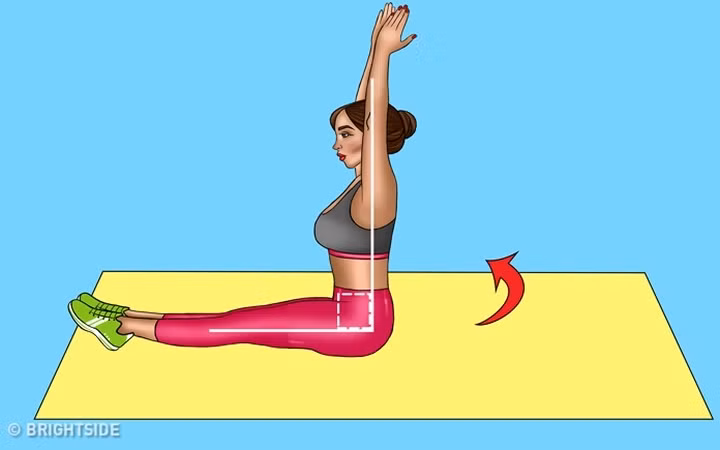 Siết chặt cơ bụng rồi từ từ nằm xuống lại như ban đầu.