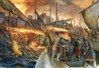 Các nhà nghiên cứu cho rằng vũ khí này được làm từ hỗn hợp gồm các chất như: naptha, quick lime, sulphur, nhựa thông…