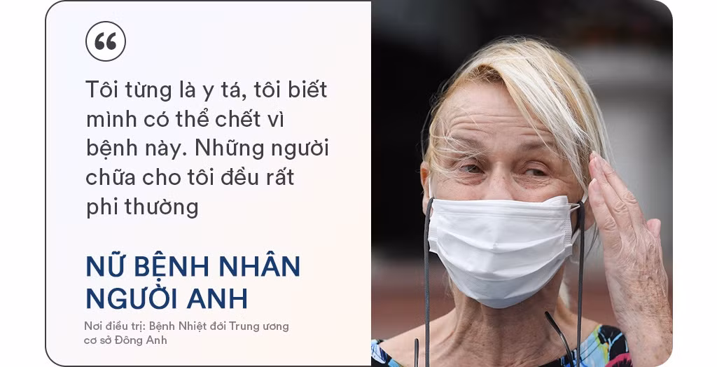 Là một trong 27 bệnh nhân đươc công bố khỏi bệnh tại Bệnh viện Bệnh Nhiệt đới Trung ương sáng 30/3, nữ du khách người Anh xúc động rơi nước mắt khi được cứu chữa. Bà dành lời cảm ơn sâu sắc tới những y bác sĩ đã hết lòng chữa trị cho mình.