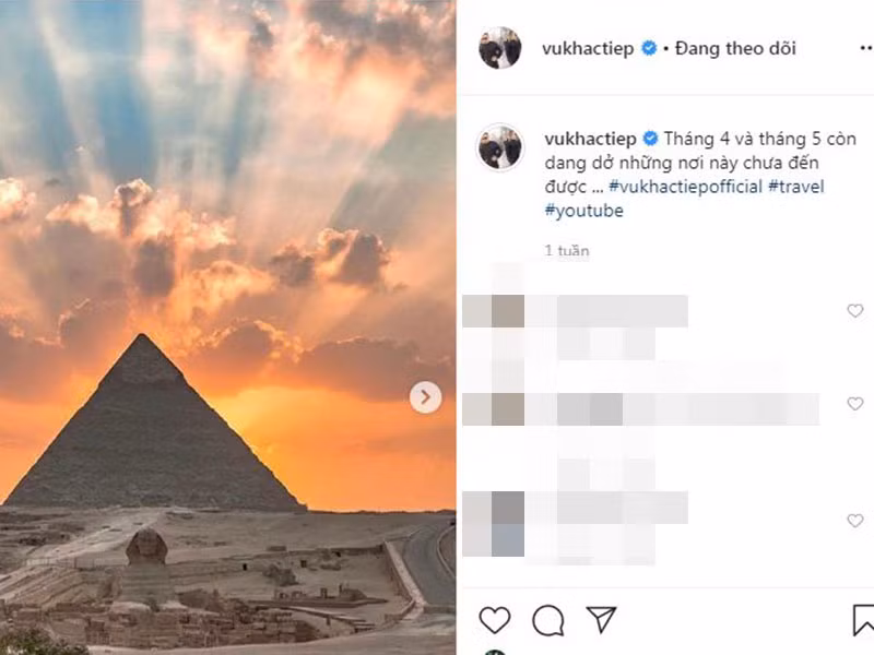 Kế hoạch của Khắc Tiệp trong năm 2020 vốn là mở công ty du lịch hạng sang, đánh giá thêm nhiều địa điểm du lịch đắt đỏ. Hiện tại, anh dành thời gian hồi tưởng lại những chuyến vi vu.