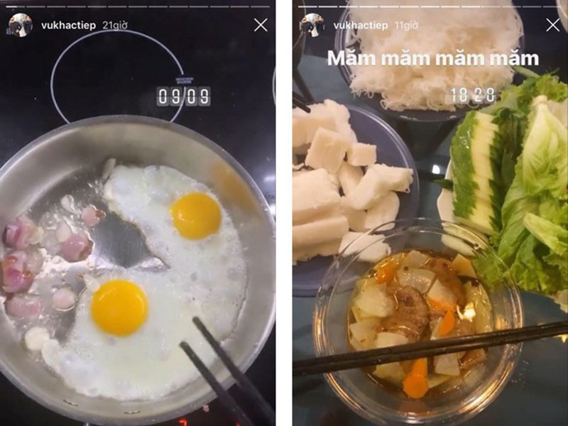 Ông bầu chia sẻ hình ảnh thưởng thức các món ăn yêu thích tại gia.