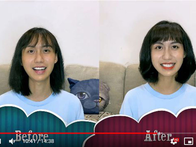 Nữ ca sĩ nhận được nhiều lời khen ngợi khi so sánh hình ảnh trước và sau khi uốn tóc, make up.