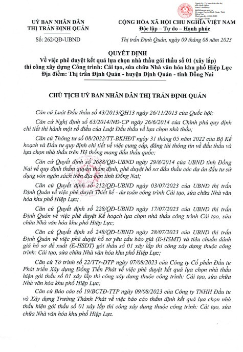 Dong Nai: Mot ngay Cty Ngoc Tung trung 2 goi thau tai Dinh Quan