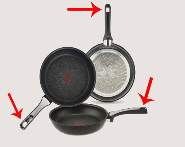 Lỗ nhỏ trên chảo. Lỗ nhỏ trên chảo dùng để treo chúng lên tường. Bên cạnh đó, nó cũng rất hữu ích để đựng dụng cụ nấu bếp khi cần thiết. Nhờ vậy, căn bếp không bị bừa bộn.