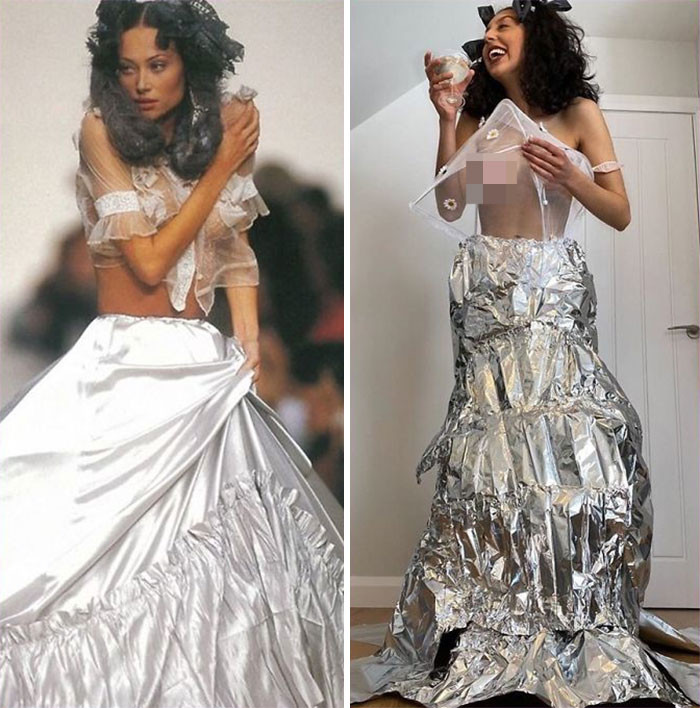 Mặc nhanh để còn lấy giấy bạc nướng thịt!