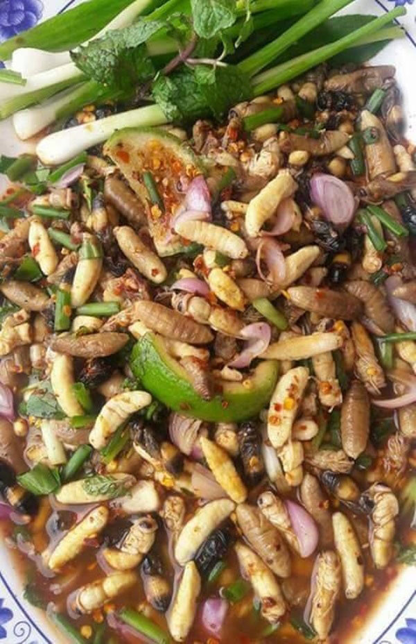 Gỏi sâu nhộng chua chua cay cay.