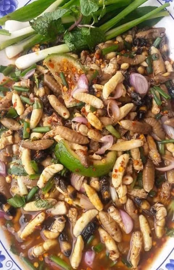 Gỏi sâu nhộng chua chua cay cay.