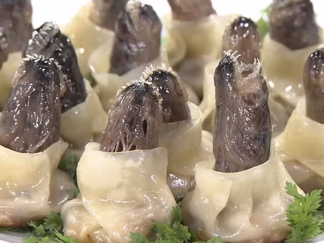Ariake Dumplings là món há cảo với phần nhân lại đến từ loài cá kinh dị như ngoài hành tinh.