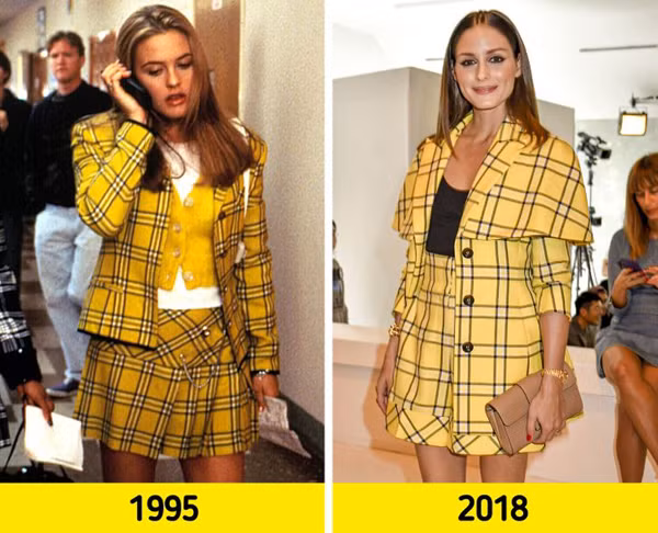 Trang phục kẻ. Bộ đồ kẻ sọc màu vàng mang tính biểu tượng được Alicia Silverstone mặc trong bộ phim Clueless năm 1995 vẫn truyền cảm hứng cho nhiều nhà thiết kế. Trong hình, Olivia Palermo diện bộ đồ kẻ vàng nhạt và nhận được rất nhiều lời khen.
