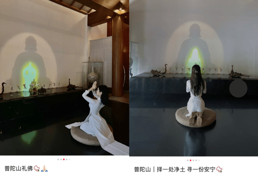 Rất nhiều người đẹp đã tìm đến trốn thanh tịnh, tạo dáng chắp tay niệm Phật.