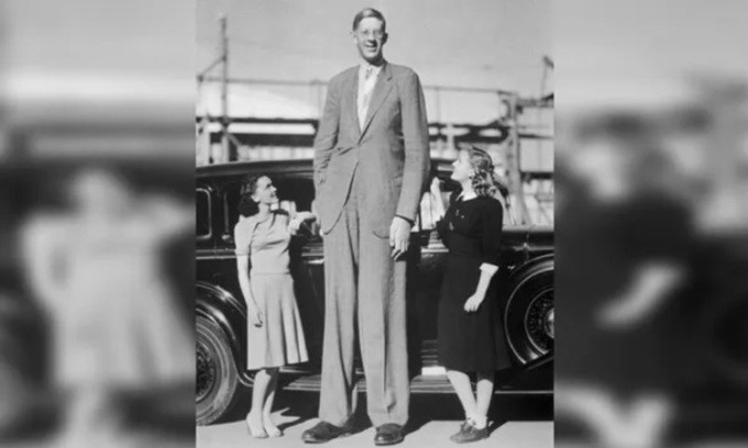 Trong đó, Robert Wadlow (trong ảnh) được ghi nhận là người cao nhất trong lịch sử. Theo Kỷ lục Guinness Thế giới, chiều cao của ông Wadlow trước khi qua đời ở tuổi 22 năm 1940 là 2,72m. Chiều cao của ông Wadlow vượt qua chiều cao trung bình của nam giới ở Mỹ ngày nay là 1,75m. Tuy nhiên, giống như phần lớn người khổng lồ ngoài đời thực khác, chiều cao khủng của ông Wadlow là do tình trạng sức khỏe.