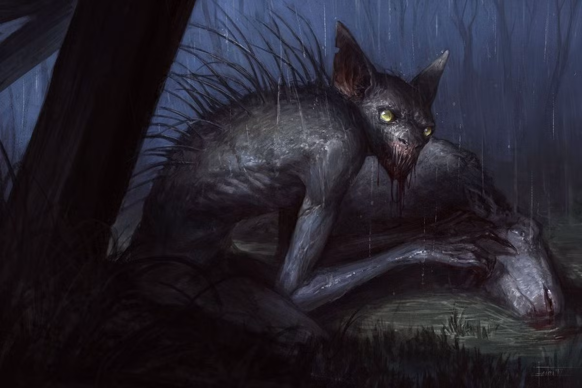 Mõm của Chupacabra giống mõm chó và da sần sùi, lốm đốm những vết trắng trông như bị bệnh ghẻ lở.