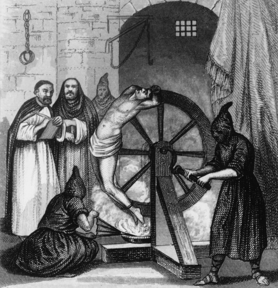 Giống như tên gọi, bánh xe thống khổ là kiểu tra tấn được thiết kế có hình bánh xe có kích thước lớn. Nó được làm bằng gỗ. Đôi khi, để tăng thêm đau đớn cho phạm nhân, người ta gắn thêm gai nhọn xung quanh bánh xe.