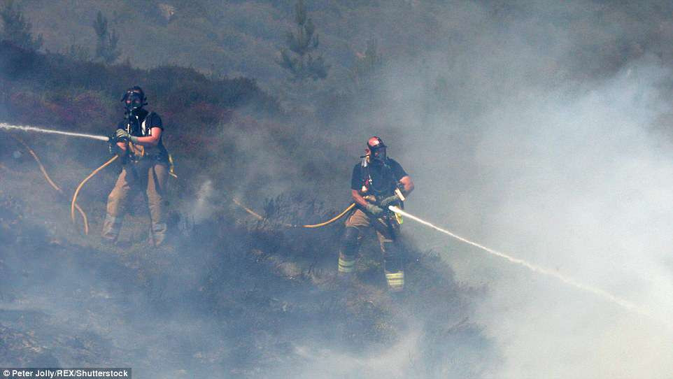 Lực lượng cứu hộ chiến đấu với ngọn lửa ở Schlod, gần Inverness ở Scotland.