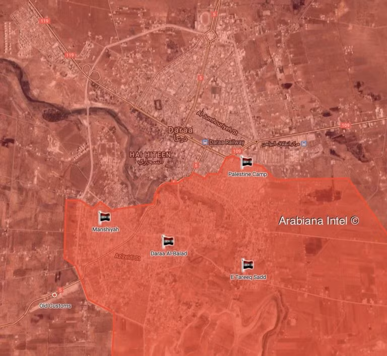 Được biết, các tay súng phiến quân ở khu vực phía nam thành phố Daraa đã buộc phải đầu hàng Quân đội Syria sau khi chúng bị cô lập hoàn toàn và phải chấp nhận các điều khoản do chính phủ Damascus và Trung tâm Hòa giải Nga tại Syria đưa ra. Ảnh: SF.