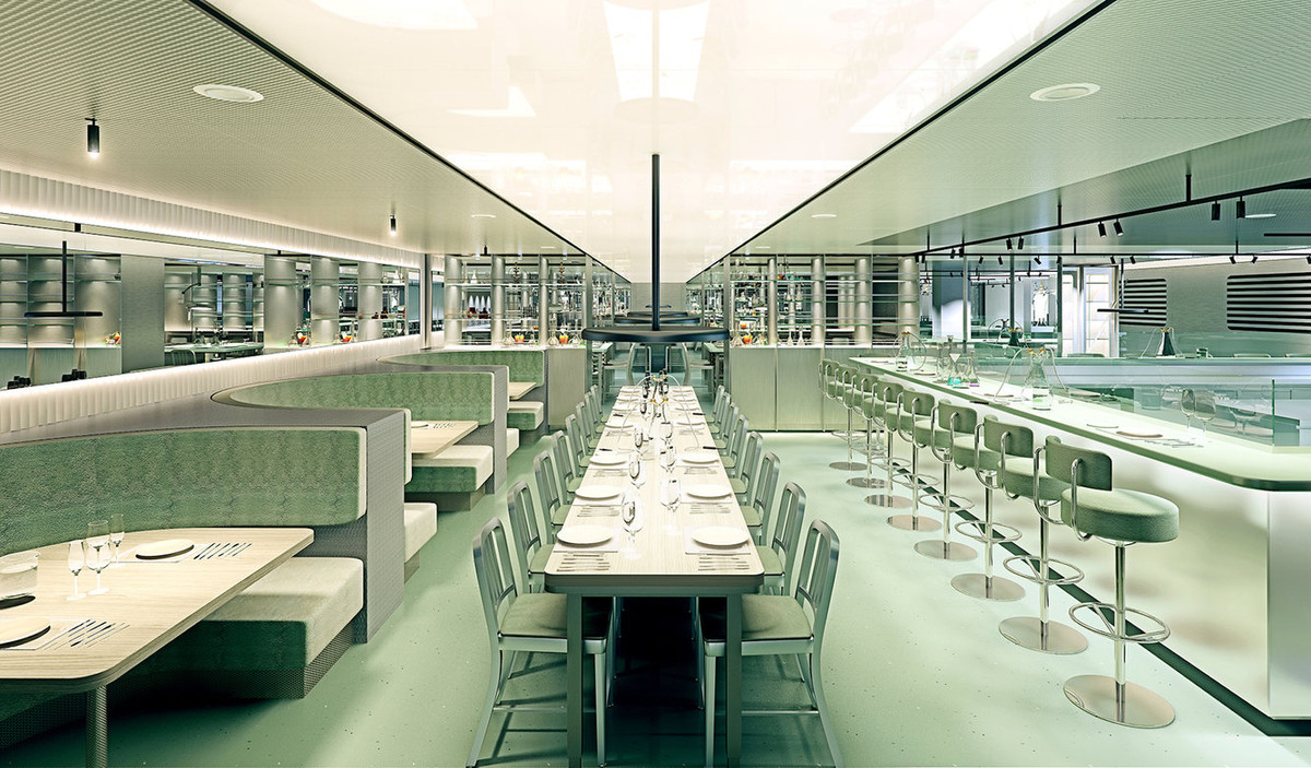 Không gian bên trong nhà hàng Test Kitchen do Công ty Concrete Amsterdam thiết kế.