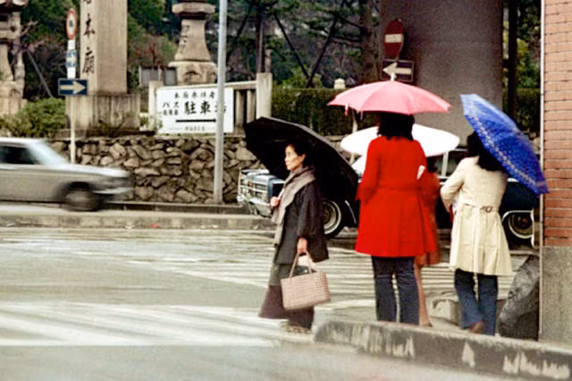 Các chị em phụ nữ đang chờ đèn tín hiệu để sang đường. Ảnh Sina