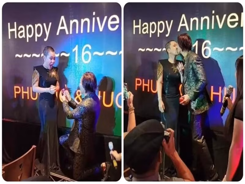 Hoài Phương vốn chiều chuộng Việt Hương hết mực. Năm 2022, trong tiệc kỷ niệm 16 năm ngày cưới, Hoài Phương tặng vợ chiếc nhẫn kim cương 11 carat. Ảnh: Saostar