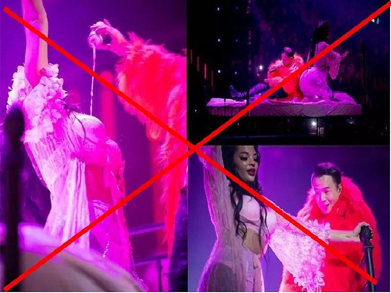 Trong đêm nhạc "SpaceSpeakers Live Concert - The Kosmik" diễn ra vào tháng 11/2022, ở tiết mục “They said” của rapper Binz, vũ công mặc đồ lót biểu diễn cùng rapper trên giường ngủ, ở tiết mục “Forget about her” của ca sĩ JustaTee, vũ công mặc trang phục giống bikini, thực hiện động tác trườn, bò trên đàn piano. Hai tiết mục bị nhiều khán giả chỉ trích thể hiện sự gợi dục. Ảnh: Lao động