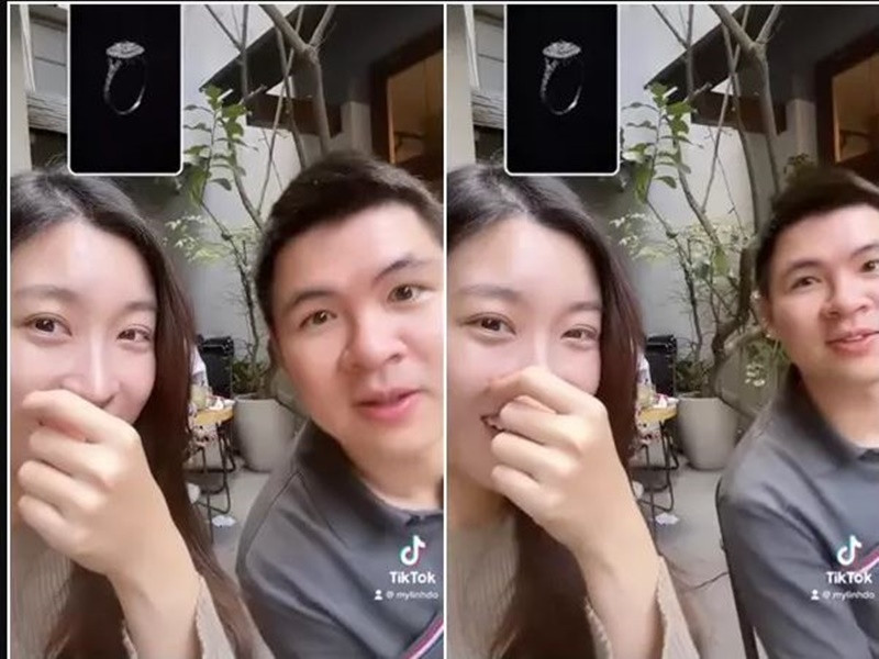 Đỗ Mỹ Linh sử dụng một ứng dụng chọn quà ngẫu hứng ngày Valentine. Trước kết quả là chiếc nhẫn sang trọng, ông xã của nàng hậu từ ngẩn ngơ sang "cười nhẹ". Ảnh: Vietnamnet