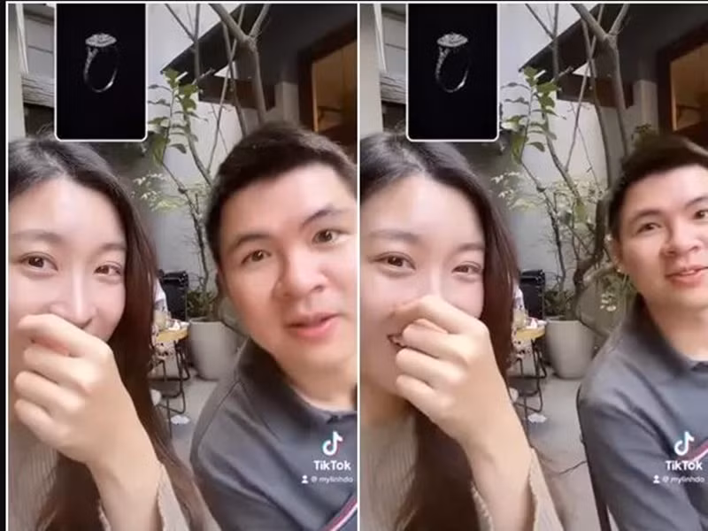 Đỗ Mỹ Linh sử dụng một ứng dụng chọn quà ngẫu hứng ngày Valentine. Trước kết quả là chiếc nhẫn sang trọng, ông xã của nàng hậu từ ngẩn ngơ sang "cười nhẹ". Ảnh: Vietnamnet