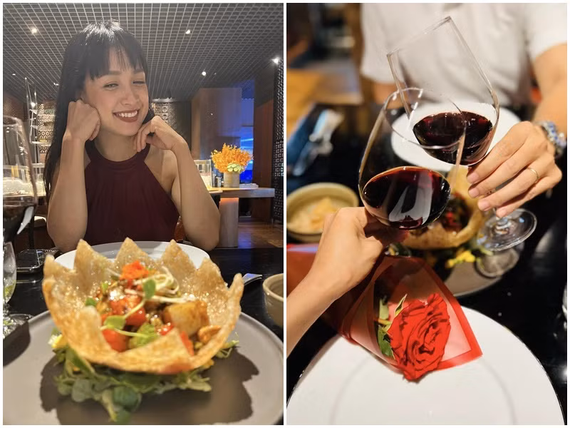 Lê Bê La khoe không ít bữa ăn lãng mạn bên ông xã giấu mặt.