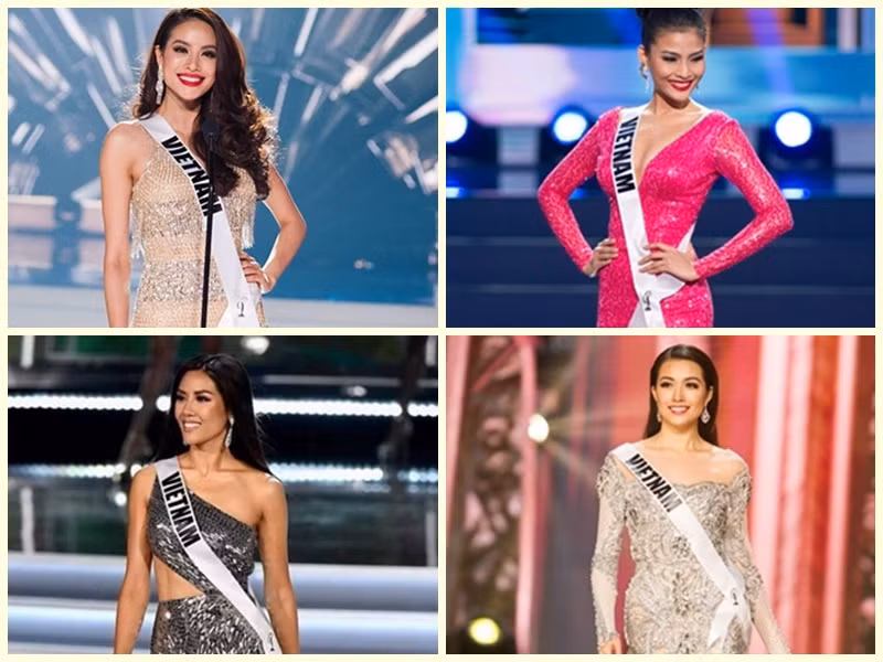 Từ năm 2013 đến 2017, đại diện Việt Nam: Trương Thị May, Phạm Thị Hương, Đặng Thị Lệ Hằng và Nguyễn Thị Loan liên tục trắng tay tại Hoa hậu Hoàn vũ Thế giới. Ảnh: Hoa hậu Hoàn vũ Việt Nam