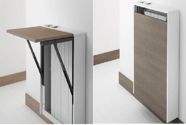 4. Thêm một thiết kế bàn gập thông minh khi có thể gắn vào tường. Điều này giúp nó tiết kiệm không gian sống tối đa và phù hợp với rất nhiều nơi trong nhà như: nhà bếp và khu vực ăn uống. Nó thậm chí có thể là bàn làm việc.