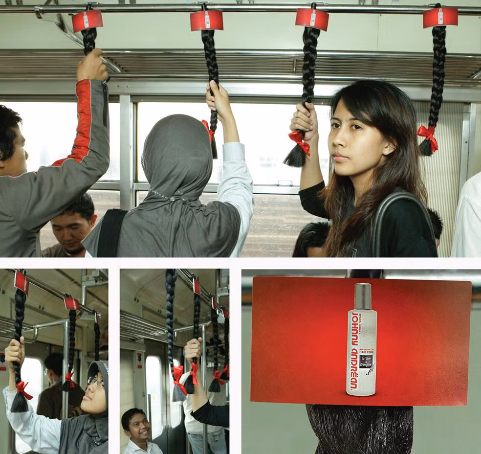 Tay nắm trên xe bus đã biến thành những lọn tóc chắc khỏe...