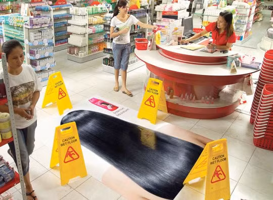 Một cách quảng cáo suối tóc "trơn trượt" khá lạ mắt.