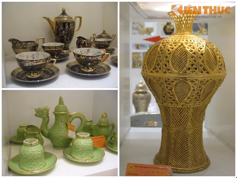 Đồ gốm sứ vẽ vàng như ấm chén, bát, lọ hoa.. càng đẹp mắt và tinh xảo càng có mức giá đắt đỏ. Hầu hết khách hàng mua những món đồ này đều thuộc hàng đại gia vì giá đồ vẽ vàng từ 10 - 100 triệu đồng. Ảnh đồ gốm sứ vẽ vàng của đại gia Hải đồ cổ.