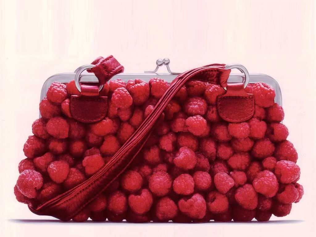 Hình ảnh quảng cáo chiếc túi từ quả mâm xôi đỏ khiến nhiều người thích thú.