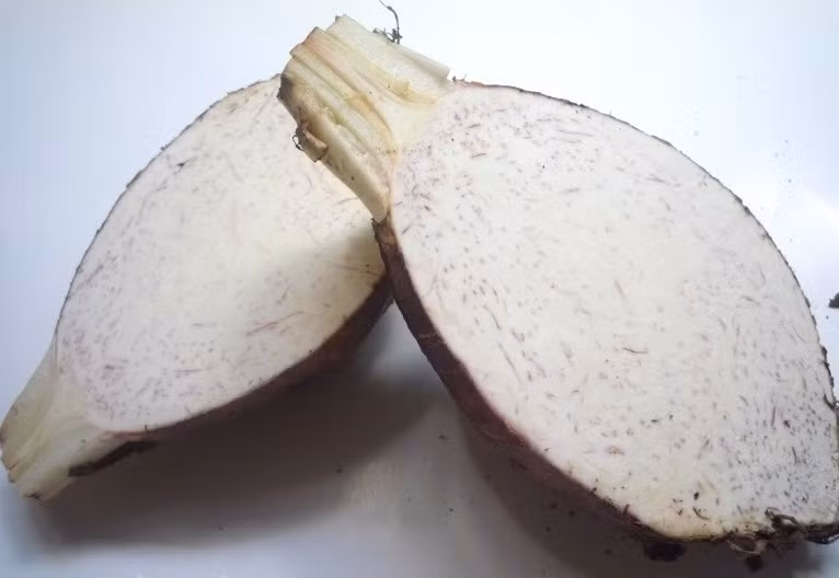 Mua khoai môn vào đúng vụ, bạn có thể dễ dàng lựa chọn được những trái ngon, giá cả phù hợp. Những củ khoai môn có lớp ruột bên trong màu trắng đục, xuất hiện thêm nhiều vân tím thì đó là những củ khoai môn thơm ngon và nhiều bột.