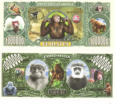 Trên thị trường, tờ tiền kỉ niệm 1 triệu USD hình khỉ lạ mắt có giá dao động từ 35.000 - 40.000 đồng/tờ.