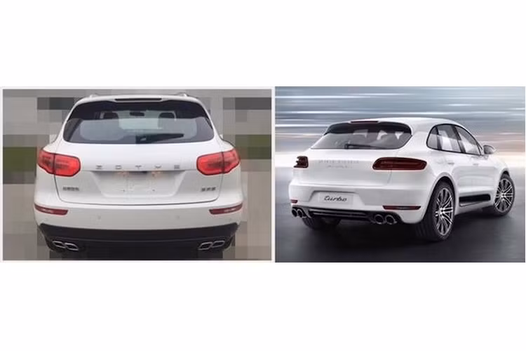 Ở phía sau, Zotye đã cố tình thiết kế phần đuôi của SR8 khác với Macan, tuy nhiên nó lại trông "na ná" như dòng xe cao cấp hơn Porsche Cayenne.