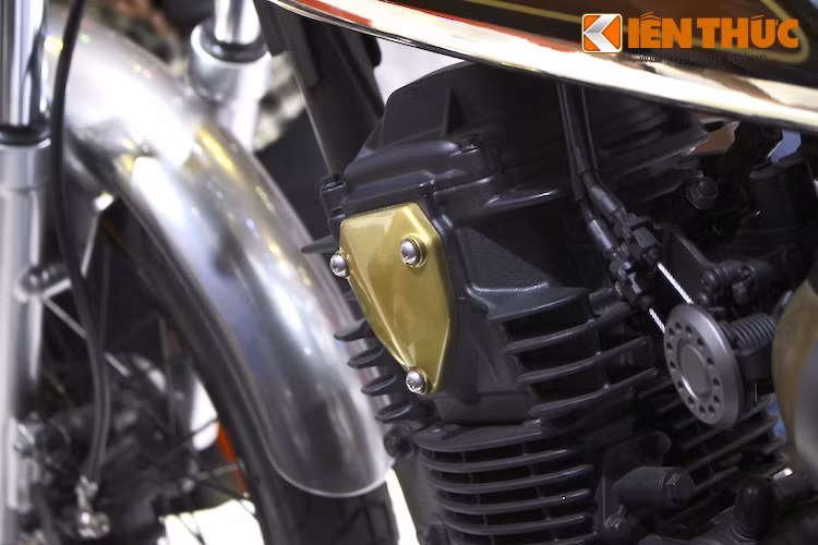 Ở hai bên thân xe và động cơ, Yamaha cũng "tô điểm" cho Resonator bằng những chi tiết mạ đồng và mạ vàng sáng loáng, được điêu khắc hoa văn tỉ mỉ như một số nhạc khí trong bộ giao hưởng.