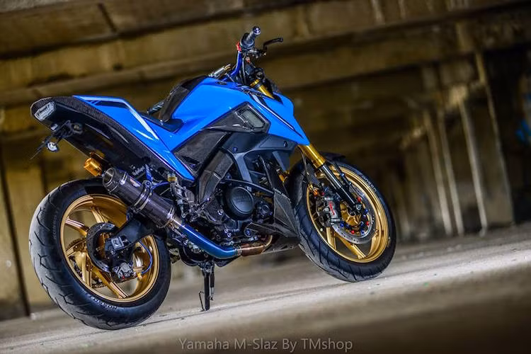 Do hiện tại vẫn chưa có dòng pô độ cao cấp được thiết kế dành riêng cho M-Slaz nên anh Tuch đã tự "chế" ra một hệ thống full system cho xe, sử dụng lon Leovince Carbon, cổ titanium và bầu Leovince. Pát biển số gốc của Yamaha cũng đã được thay bằng pát độ gọn gàng hơn của Leon Group.