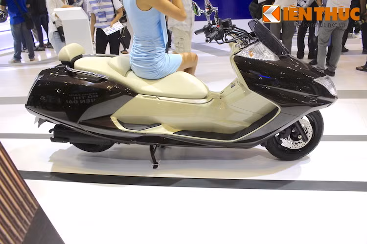Với thiết kế cực dài, Yamaha có thể bố trí cho Maxam bộ yên tạo sự thoải mái rất cao cho cả người ngồi trước lẫn sau. Chiếc Maxam tại triển lãm có tông màu nâu/kem, khiến nó càng trở nên sang trọng hơn.