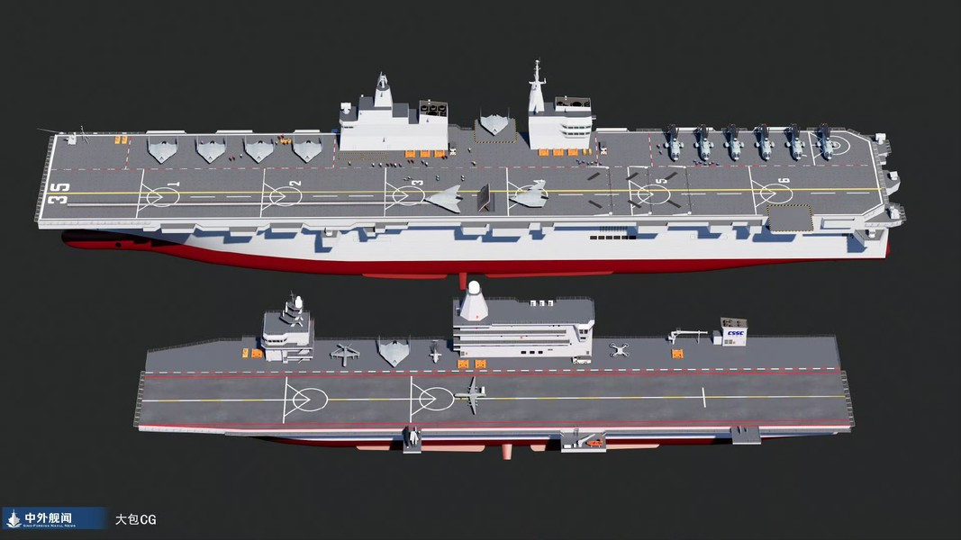 Hai lớp tàu đổ bộ tấn công kích thước lớn nói trên của Hải quân Trung Quốc thì ngoài trực thăng tấn công đã được lên kế hoạch tiếp nhận tiêm kích tàng hình có khả năng cất cánh đường băng ngắn và hạ cánh thẳng đứng J-35 có chức năng tương tự F-35B của Mỹ.