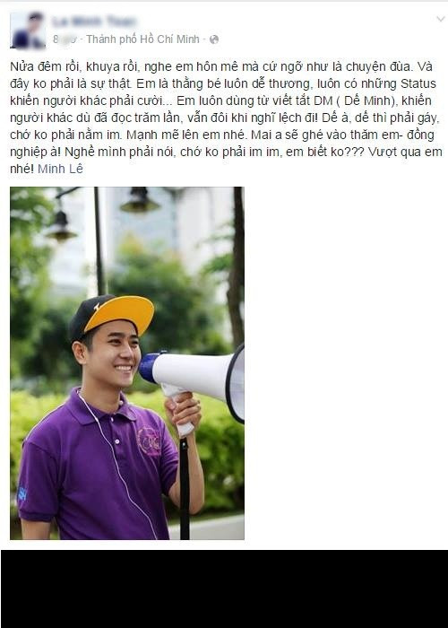 Trên trang cá nhân của Quang Minh hiện tại có rất nhiều lời nhắn động viên, những cảm xúc của đồng nghiệp, bạn bè, của thầy cô giáo cũ khi nghe tin anh lâm trọng bệnh.