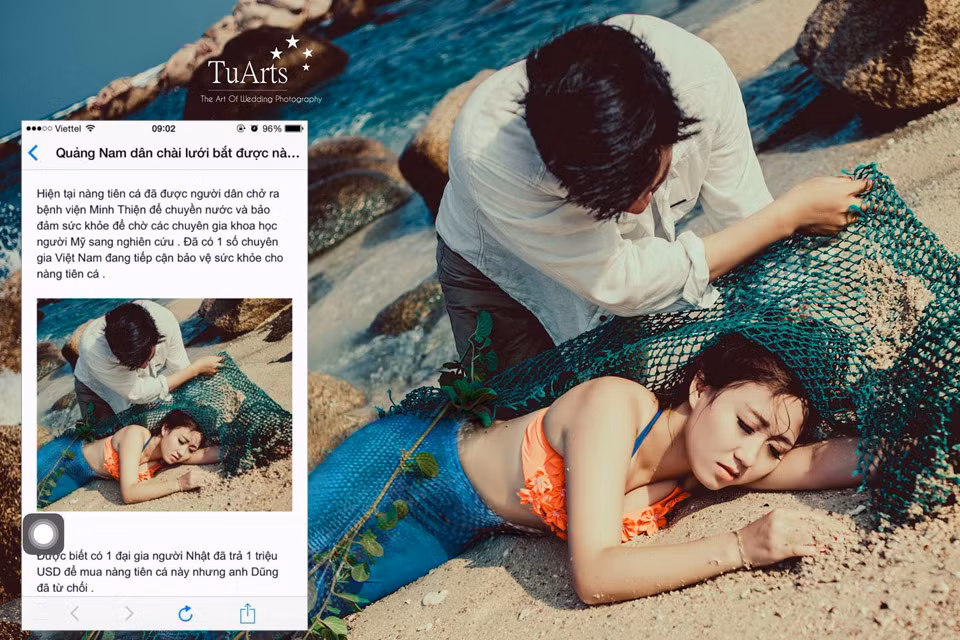 Hình ảnh trong bộ ảnh cưới dựng lại câu chuyện nàng tiên cá của nhiếp ảnh gia Tú Arts đã bị lấy để minh họa cho bài viết với dòng nhan đề rất sốc. Sau khi thông tin trong bài viết bị Sở Thông tin và Truyền thông tỉnh Quảng Nam bác bỏ, nhiếp ảnh gia Tú Arts đã chia sẻ toàn bộ bộ ảnh cưới, tiết lộ câu chuyện đằng sau bộ ảnh để dân mạng, dư luận biết được sự thật, tránh phán xét làm ảnh hưởng đến những người trong cuộc.