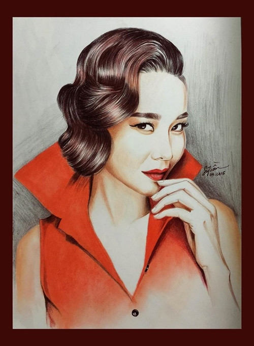Bức chân dung Thanh Hằng do Sỹ Trần vẽ có thần thái và màu sắc kết hợp hài hoà.