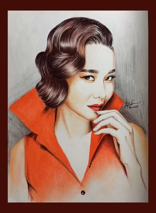 Bức chân dung Thanh Hằng do Sỹ Trần vẽ có thần thái và màu sắc kết hợp hài hoà.