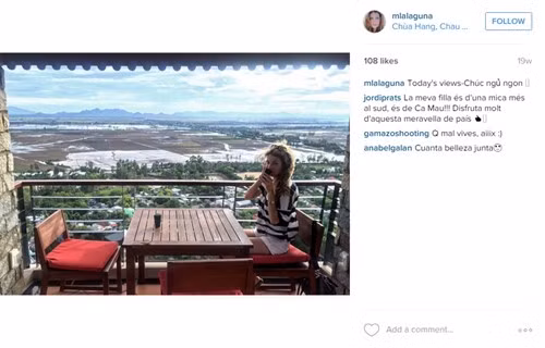 Mireia "check-in" tại Châu Đốc với dòng miêu tả: “Chúc ngủ ngon”.