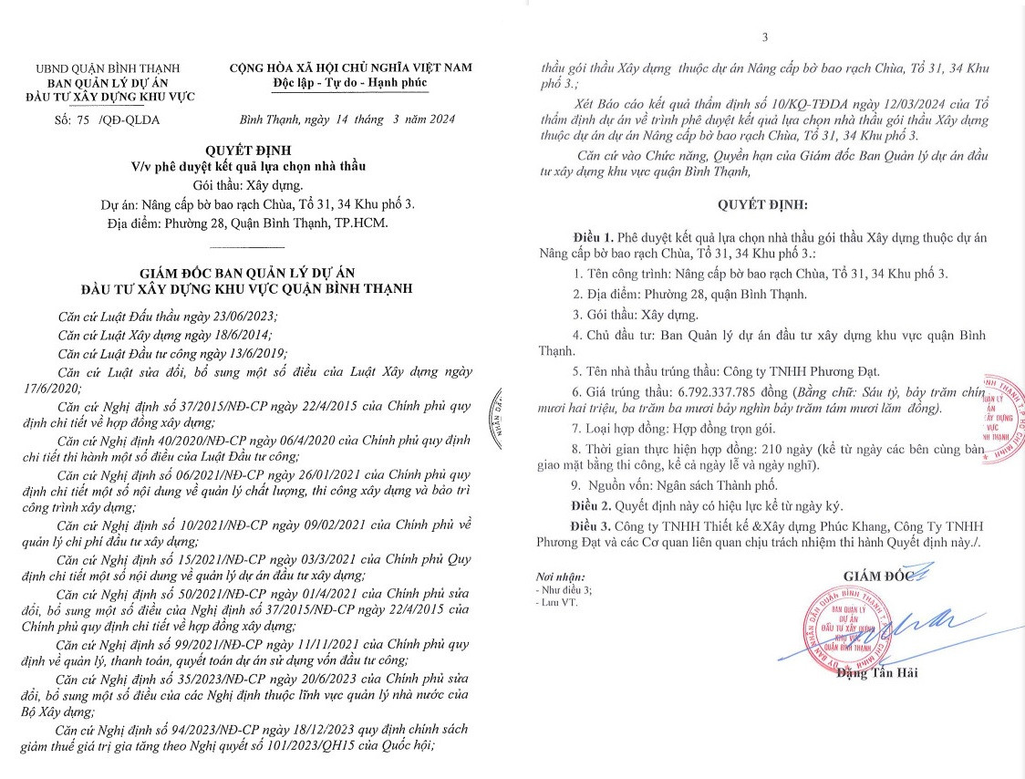 TP. HCM: Cty Phương Đạt trong 2 ngày trúng 4 gói thầu tại Bình Thạnh - Hình 2 TP. HCM: Cty Phuong Dat trong 2 ngay trung 4 goi thau tai Binh Thanh-Hinh-2
